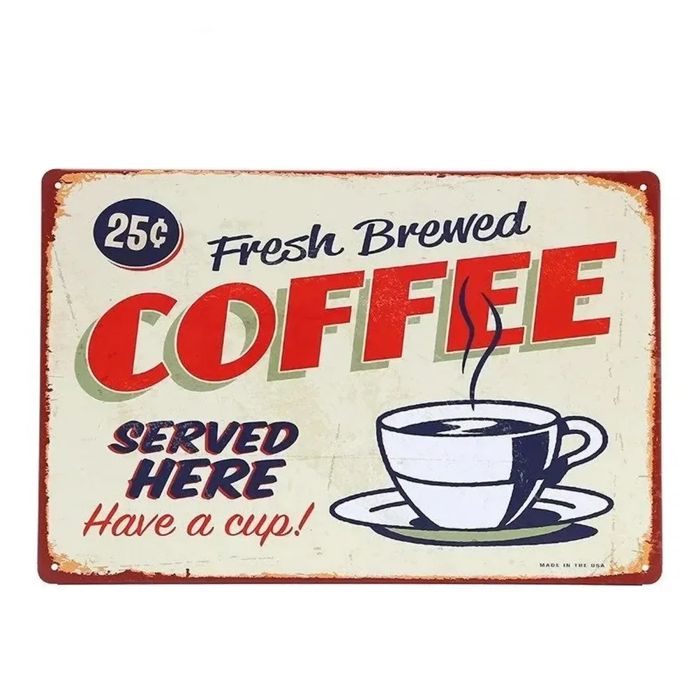 Home Bar And Coffee - ป้ายโลหะติดผนังลายกาแฟ ของตกแต่งผนังสไตล์วินเทจ โปสเตอร์ศิลปะเหล็ก สำหรับตกแต่งห้องชาย บ้าน คาเฟ่