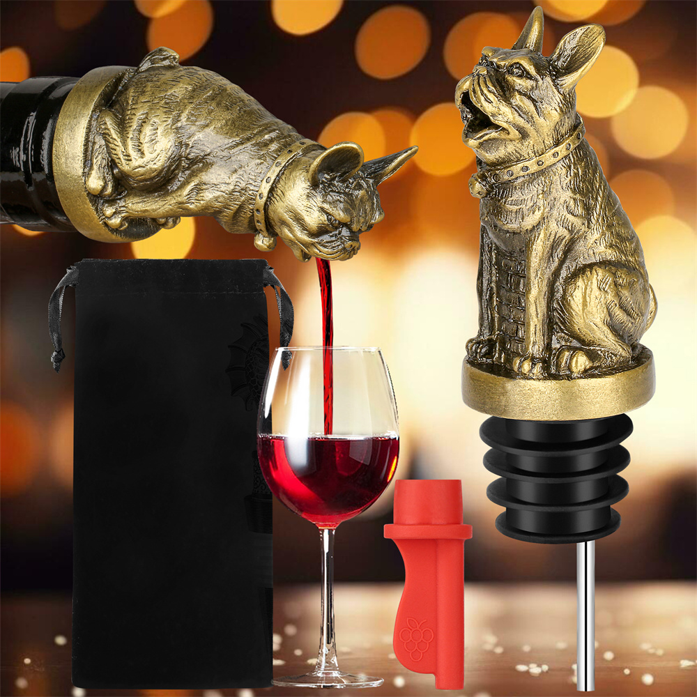 Wine Preservation Pump - น่ารัก French Bulldog ไวน์ Pouer ขวดแชมเปญขวดเครื่องดื่มซีลสูญญากาศงานแต่งงานเครื่องมือห้องครัว