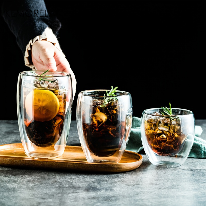 Highball Glass Set - แก้วดื่มวิสกี้นม sloki kaca ผนังสองชั้นทนความร้อนชาใสเบียร์เอสเพรสโซแก้วกาแฟแก้วดื่ม1ชิ้น